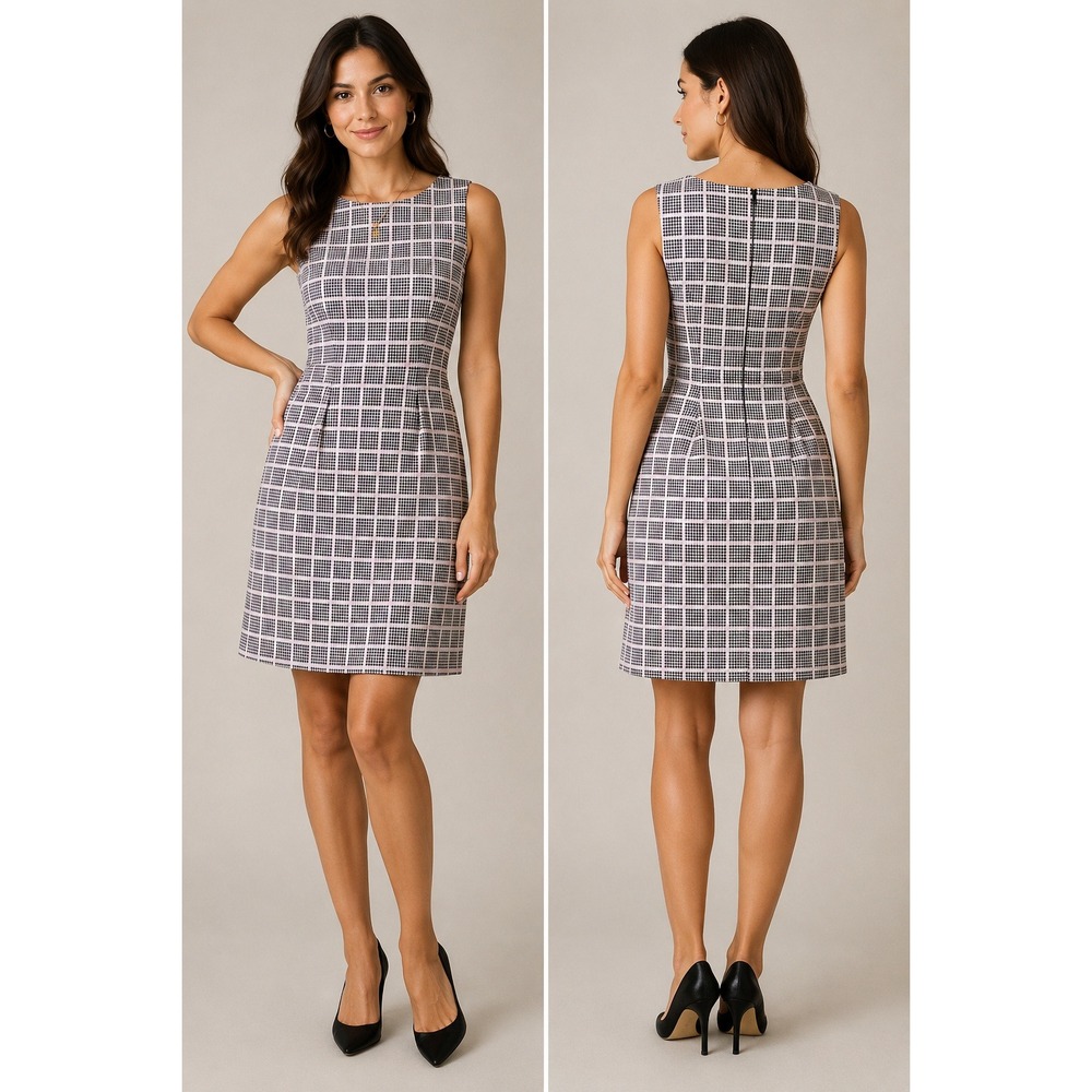 MILLY Pink Black Houndstooth Sheath Dress Size 2 Made in USA